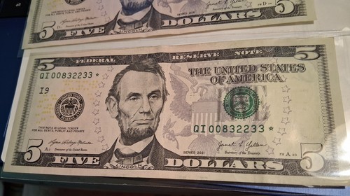 Two $5 Five Dollar Federal Reserve Note Star Notes 2-2021 Low S/N - Picture 4 of 4