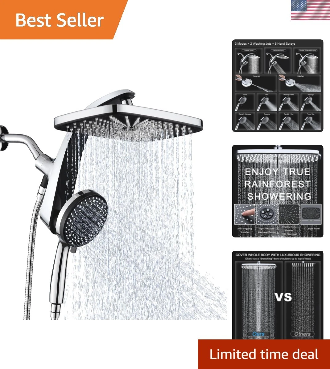 High Pressure Rain Shower Head: Upgrade Shower Heads with Handheld Spray Comb...
