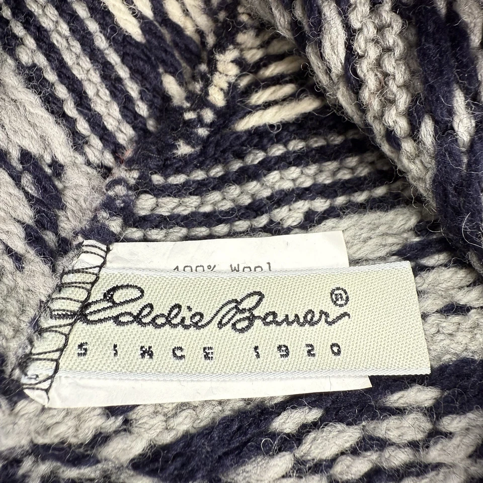 Vintage 90s Eddie Bauer Wool Stocking Cap Beanie Hat Pom Pom Fair Isle USA 9647 - Image 4 of 4