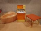 1978, 1979 Mattel Barbie Oven, Tub, Table (Table Unmarked) As Is. For Parts Or R