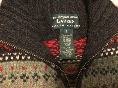 Lauren Ralph Lauren Black Multi Color Knit Wool ¼ zip Fair Isle Sweater Large - Picture 2 of 9