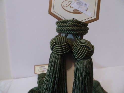 Vintage India House (3) Ol. Green Rope Double Tassels for Drapery Tiebacks (S0 - Picture 3 of 6