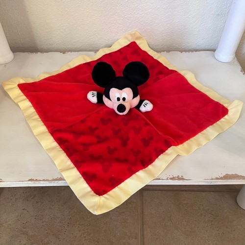 Disney Baby Mickey Mouse Blanket Red Yellow Trim Crinkle Ears Security Lovey - Picture 2 of 8