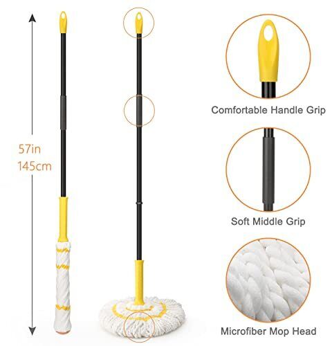 Self-Wringing Twist Mop for Floor Cleaning, Long Handled Yellow Twist Mop - Picture 7 of 7