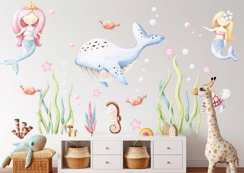 Baby Mermaid Whale Turtle Sea Horse Removable Wall Decal Sticker Decor Girl Gift - Bild 1 von 7