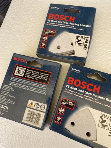 75 BOSCH HOOK AND LOOP SANDING TRIANGLES DISCS 180 GRIT 6 HOLE ITALY SDTW182 - Picture 3 of 4