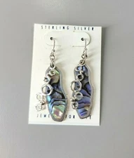 Vtg Sterling Silver "Jewelry For Life" BOMA Mother of Pearl Hanging Earrings