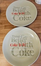 2 Anchor Hocking Coca-Cola Dinner Plates Various Slogan Collage Design 10&frac34;"