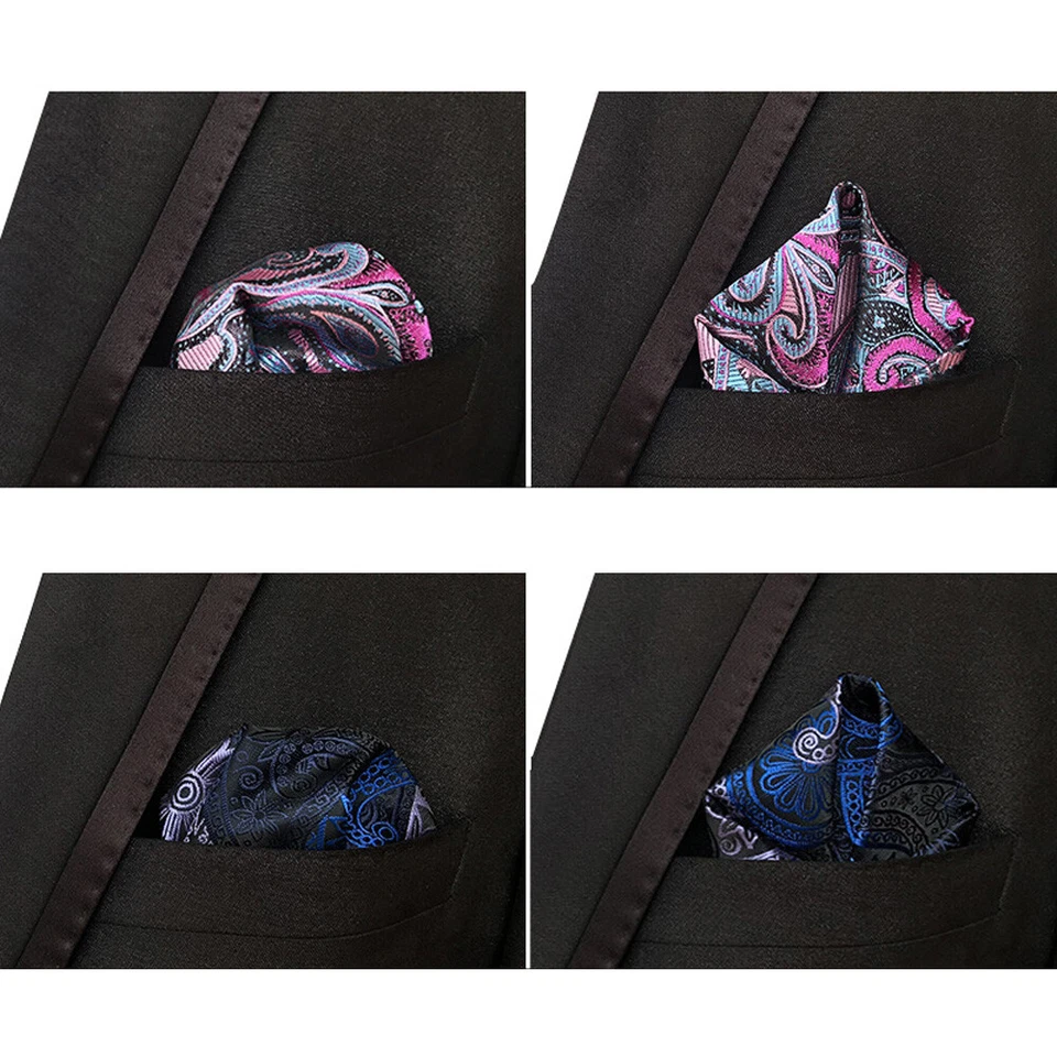 3 PCS Men Flower Paisley Floral Check Stripe Pocket Square Hanky Handkerchief - Image 3 of 3
