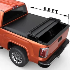 4 Fold 6.5FT Truck Tonneau Cover For Chevy Silverado GMC Sierra 1500/2500HD+LED