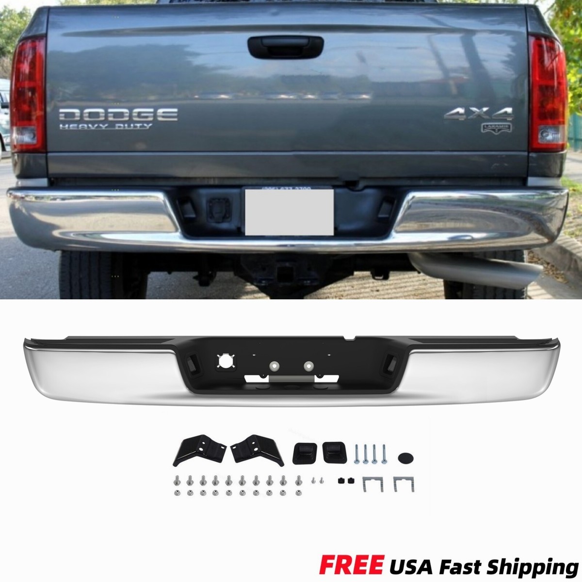 Chrome Rear Step Bumper Assembly for 2004-2008 Dodge RAM 1500 2500 3500 HD NE