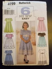 Butterick 3709 Child's 6 Sew Easy Party Dresses Patterns Size 6-7-8
