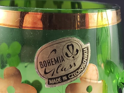 Bohemian Glass Green Demitasse Cup 2 3/4"h & Saucer 4"d Czechoslovakia - Picture 7 of 8