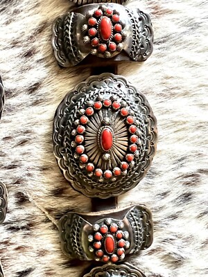 One Of The Most Unique Native American Navajo Coral Sterling Silver Concho Bracelet One Of The Most Unique Native American Navajo Coral Sterling Silver Concho Bracelet