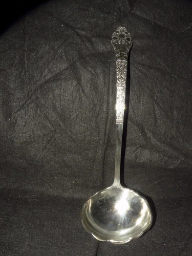 ANTIQUE GORHAM MEDICI MULTI MOTIF STERLING SILVER LARGE SOUP LADLE