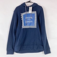 Jack  Jones Logo Core Hoody Sweatshirt Navy Blue Mens Large