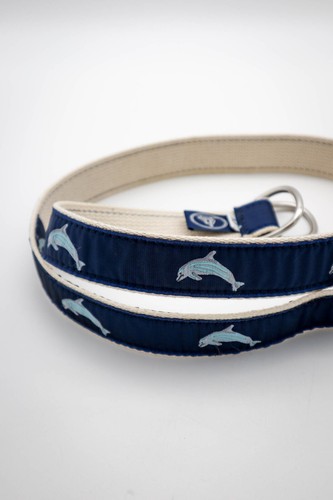 Ceinture Nautique Coton D-Ring Imprimé Dauphin Taille M Cuir Homme Essex, CT Coastal - Photo 2/8
