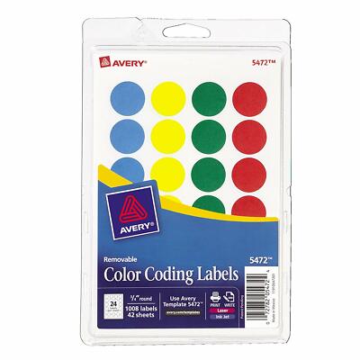 Avery Removable Print or Write Color Coding Labels, Round, 0.75 Inches 1008 Pack