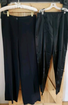 Basler Black Dress Pants Size 2 EU Size 38 Wide Leg & Slim Satin LOT Of 2