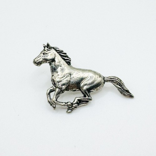 Vintage Running Horse Pewter Pin Badge Brooch Lapel Racing Riding Equestrian