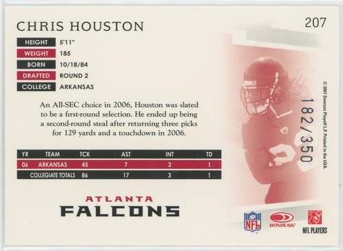 CHRIS HOUSTON 2007 Donruss Threads Rookie - Retail Blue /350 - #207 - Picture 2 of 2