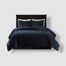Madison Park Blue Navy Harper Velvet 3-Pc. Quilt Set, King Size