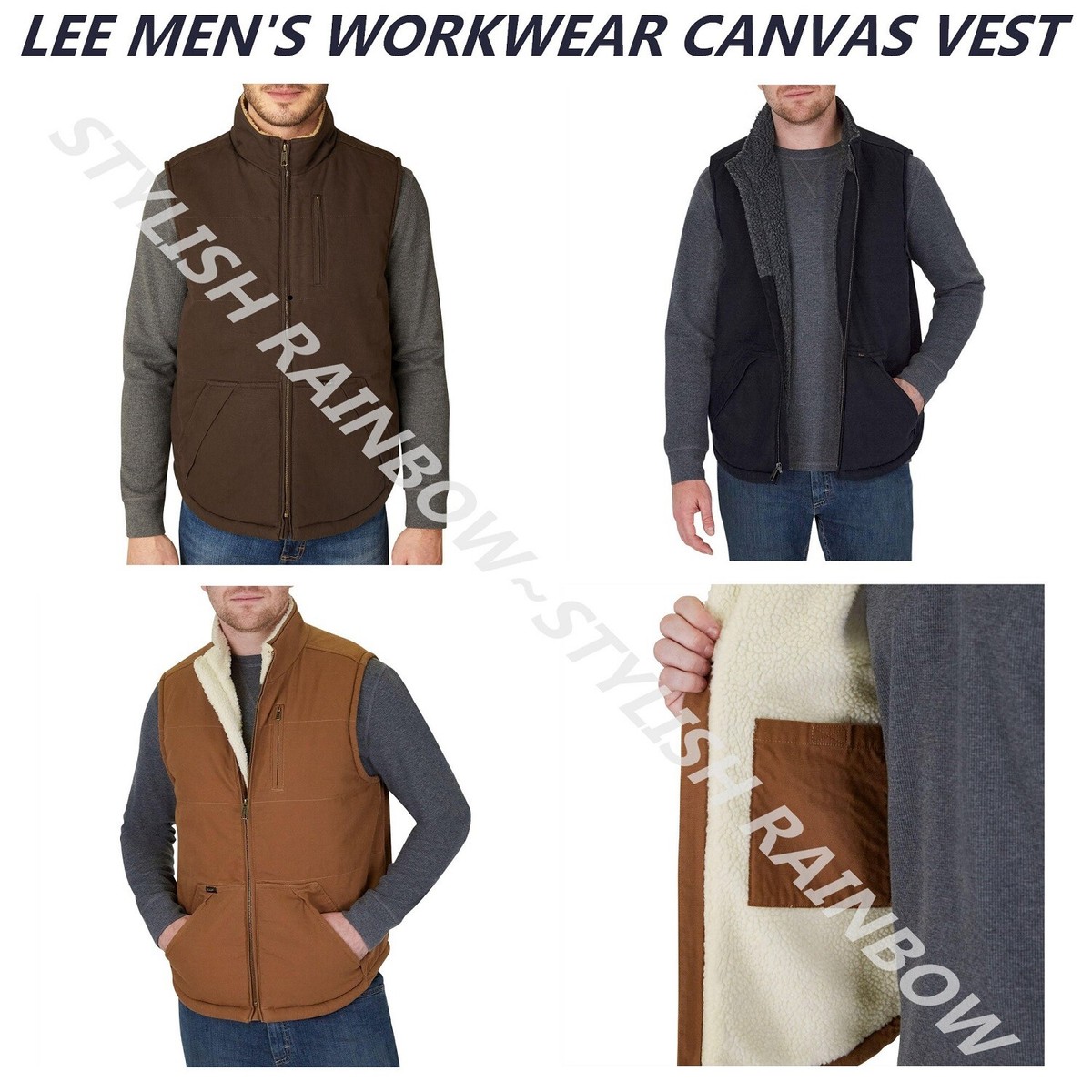LEE MEN'S SHERPA LINED WORKWEAR CANVAS VEST~ MULTIPLE COLOR