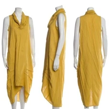 Cynthia Rowley Yellow Linen Blend Long Asymmetrical Tent Dress Lagenlook Baggy S