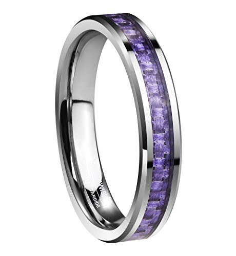 Bague de mariage eBay pour femmes. Bande de tungstène argent 4 mm avec fibre de carbone violette - Photo 1 sur 3