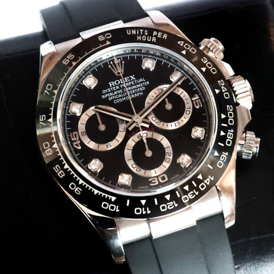 Rolex Daytona 18k White Gold Black Diamond Dial Oysterflex Strap 116519LN LNIB