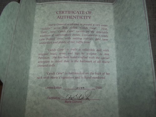 RARE FIND-Marie Osmond ‘Candi Cane’ Toddler COA Signed Ltd Ed 0100/2,000 - Picture 8 of 13