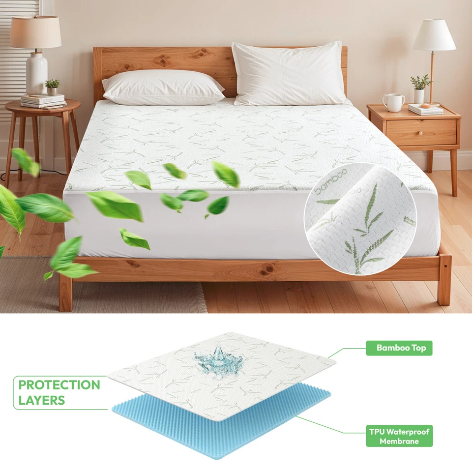 Бамбуковый защитный чехол для матраса с глубокими карманами водонепроницаемый дышащий облегающий чехол для кровати - Изображение 2 из 4