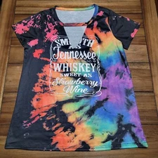 Black/Rainbow Tie-Dye SS V-Neck Tee "Smooth As Tennessee Whiskey.." - Junior XL