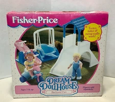 Vintage '95 Fisher Price Dream Dollhouse Backyard Fun Complete Set With Box READ