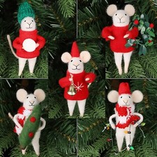 Juegoal Christmas Felt Mice Ornaments Set of 5, Xmas Wool Mouse Hanging Decor...