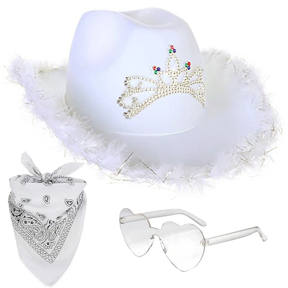 3pcs Cowgirl Hat Headscarf Glasses Set Western Party Costume Cosplay Cowboy Hat - Image 3 of 4