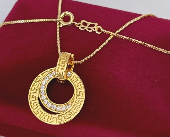 Deluxe Halskette Medallion Anhänger Zirkonia Collier 999er Gold 24K vergoldet - Bild 2 von 4