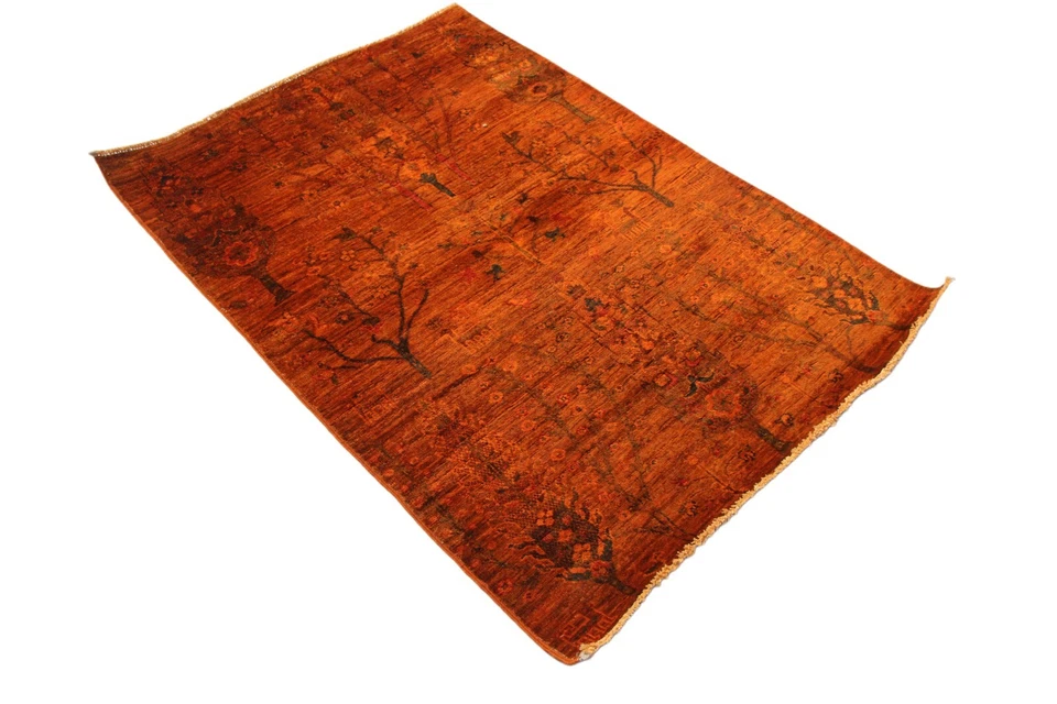 3x5 Ft Orange Overdyed Khorjin Area Rug Afghan Hand Knotted Veg Dye Small Rug - Image 2 of 4