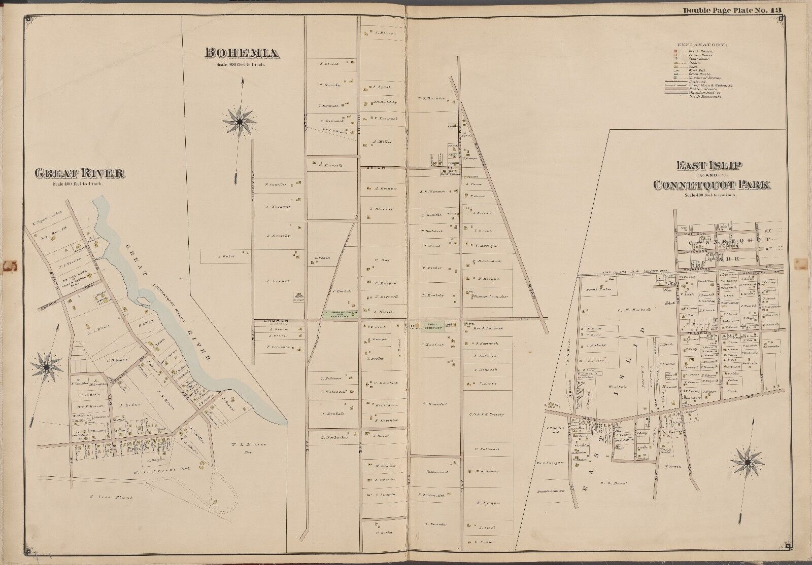 1902 GREAT RIVER BOHEMIA EAST ISLIP SUFFOLK COUNTY LONG ISLAND NY ATLAS MAP
