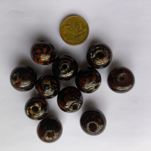 10 Round Brown Lampwork 15mm Glass Beads Necklace Bracelet Jewellery Craft 62g - Picture 6 of 6