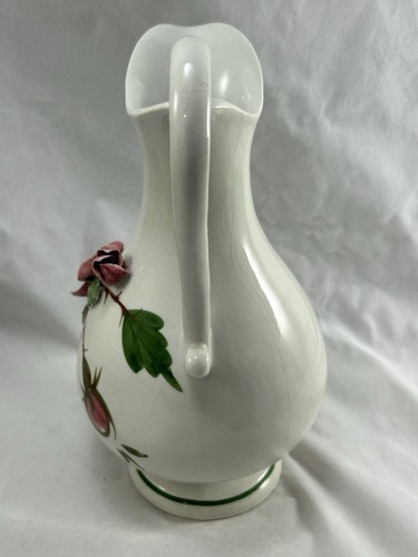Jarra de cerámica mayólica floral detalle aplicado blanco/rosa ITALIANO VINTAGE c.1960 - Imagen 4 de 14