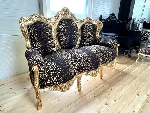 Lounge Sofa French Louis Baroque Style Couch in Leopard Print Handmade Settee - Bild 3 von 4