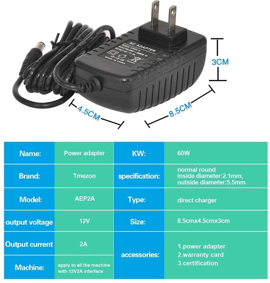 AC 100-240V to DC 12V 2A Power Supply Adapter Heavy-Duty LED Light Strip 24W SMD - Image 4 of 4