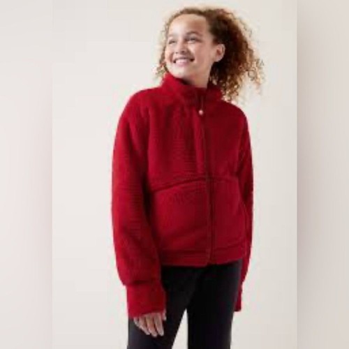 Athleta Girl So Toasty Red Tugga Sherpa Jacket Zip Up Mock Neck Size XL/14 - Picture 7 of 7