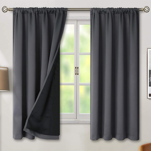 Thermal Insulated 100% Blackout Curtains for Bedroom with Black Liner, Double La