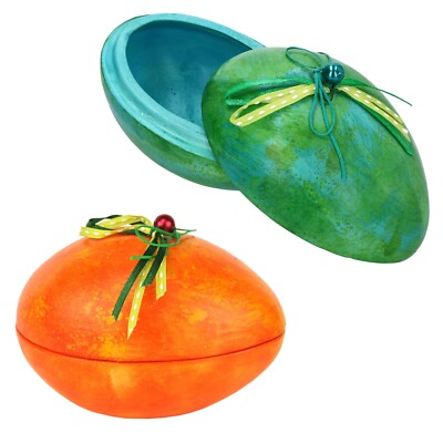 Chroma Keramik 2er Set Schmuckdose Ei Türkis Orange Geschenk RESTPOSTEN A-692.1