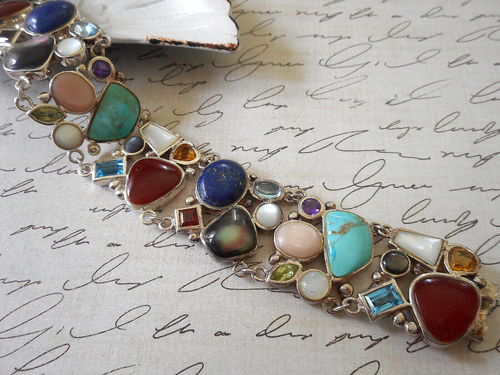 Gorgeous Multi Stone Sterling Silver Link Bracelet 8581Z1 - Picture 5 of 11