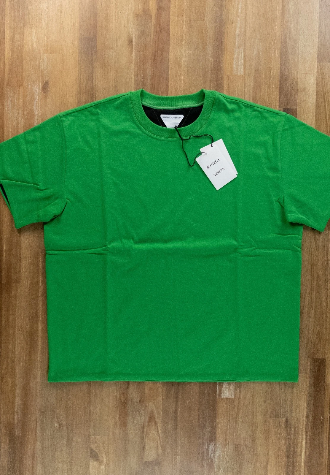 T shirt BOTTEGA VENETA Sunrise parrocchetto verde e nero doppio strato cotone Large