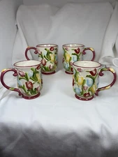 Temp-tations by Tara "Figural Flora"  Tulip Mugs Spring Theme Pre Owned Set of 4