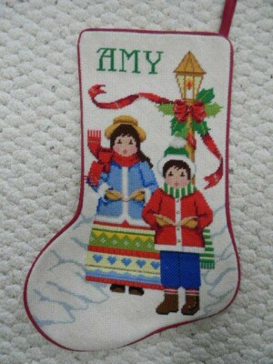 Handmade JCA Christmas Needlepoint Stocking VILLAGE CAROLERS  ''AMY''- NEW